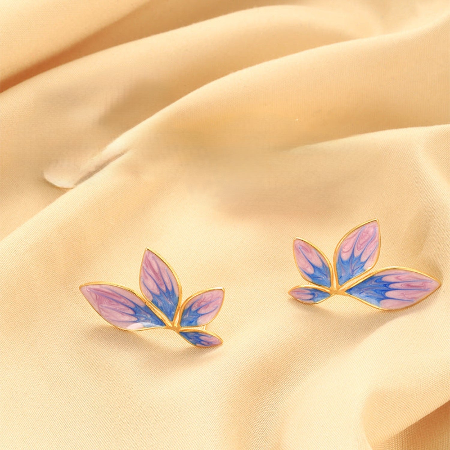 Blue Flame Enamel Leaf Stud Earrings JLT13662