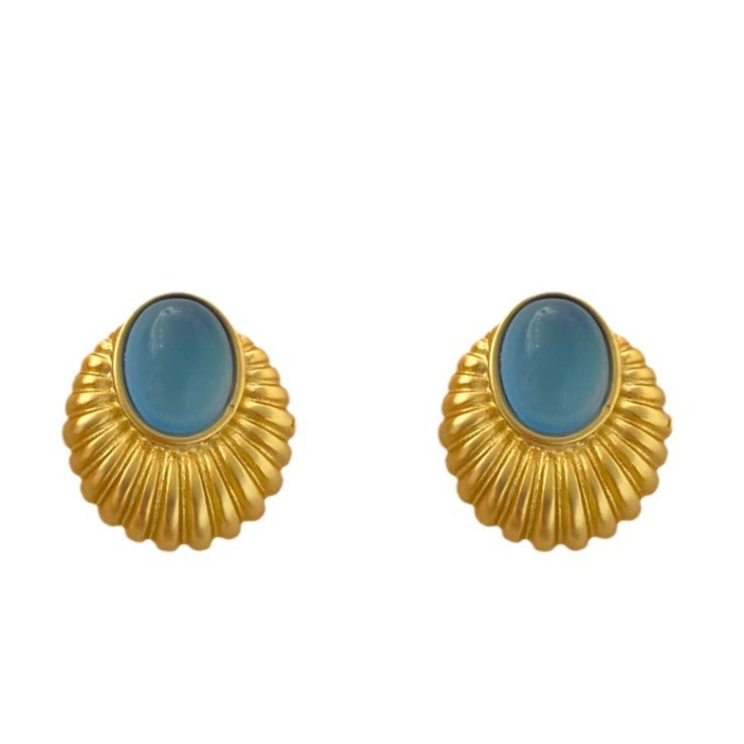 Vintage Style Oval Onyx Blue Stud Earrings JLT12713