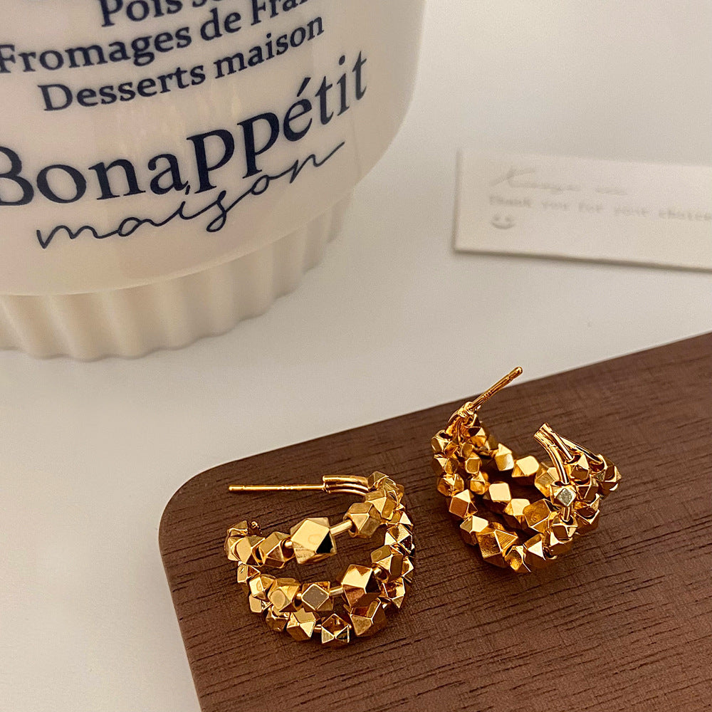 Tri style Metal Ball Circular Gold Hoop Earrings JLT12717