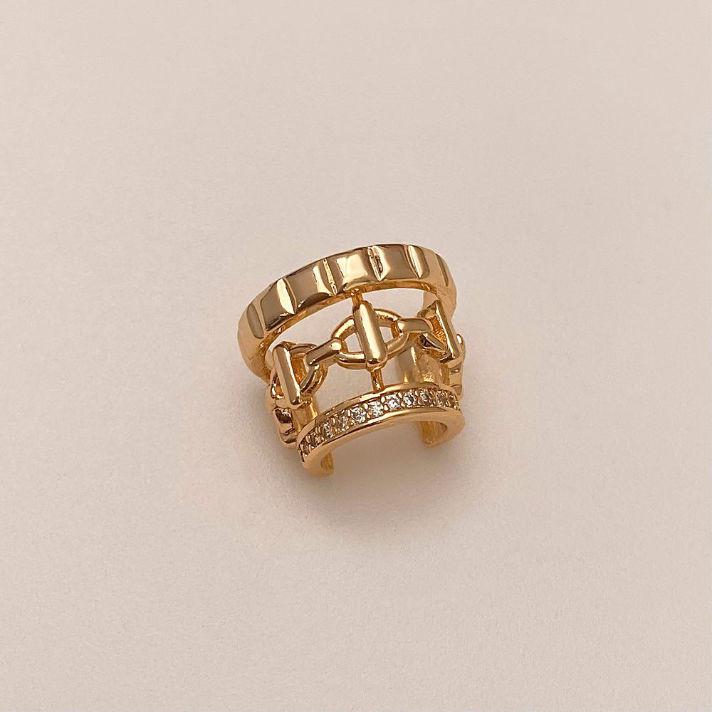Rhodium Color Crystal Geometric Gold Huggie Earrings JLT12731