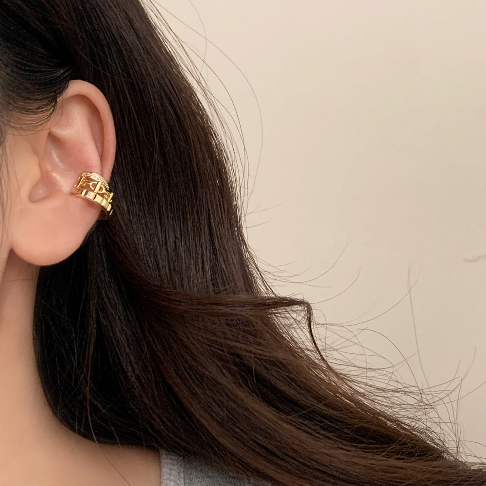 Rhodium Color Crystal Geometric Gold Huggie Earrings JLT12731