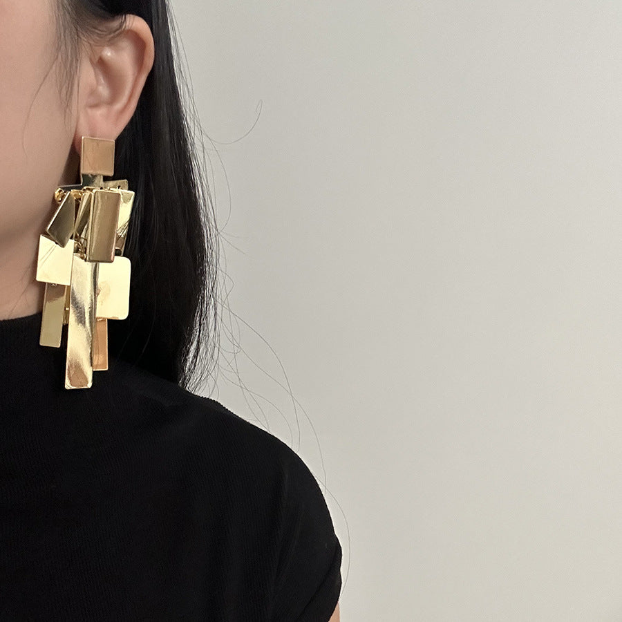 Trapezoid Danglers Gold Pin Earrings JLT12821