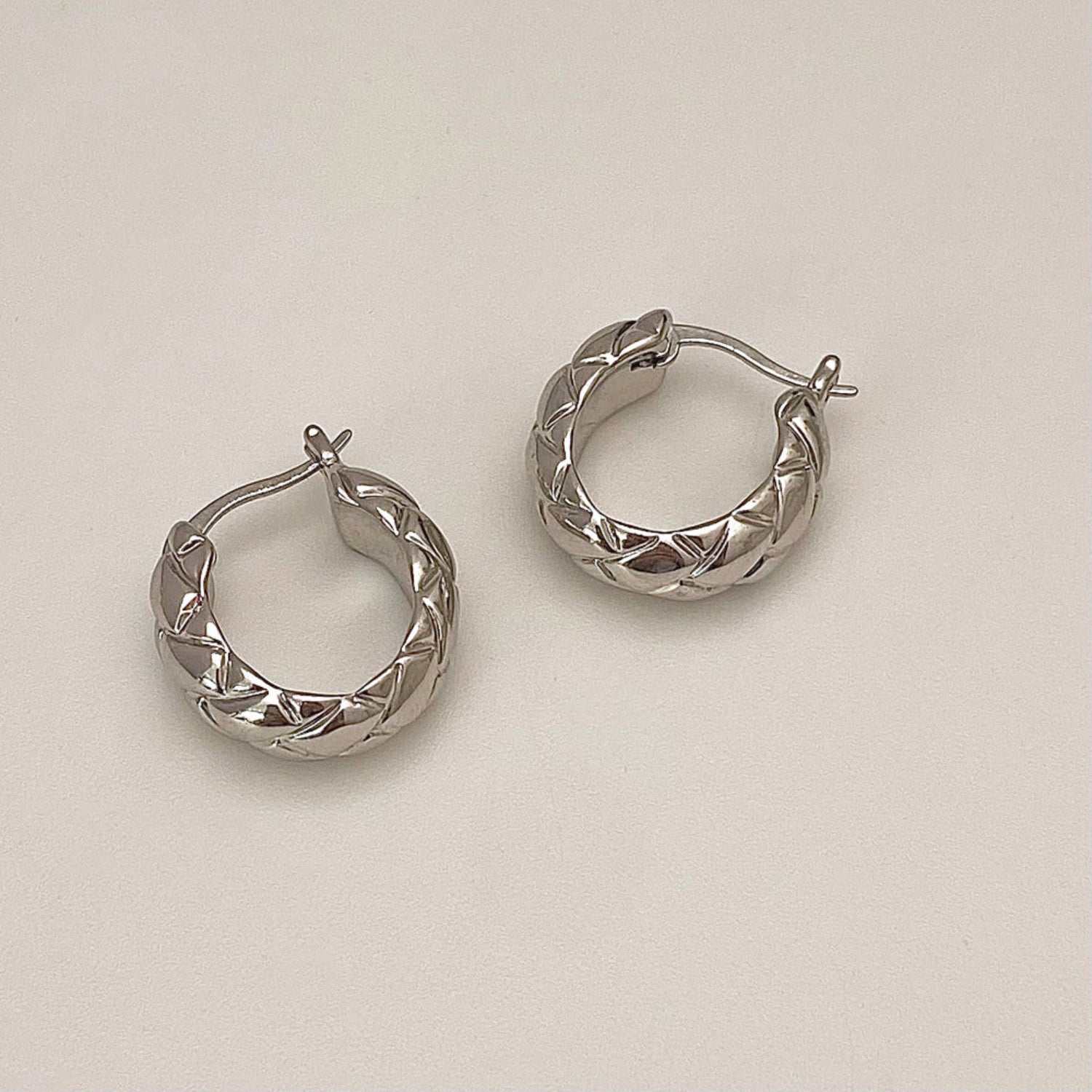 Rectangular Tiled Silver Hoop Earrings JLT12826