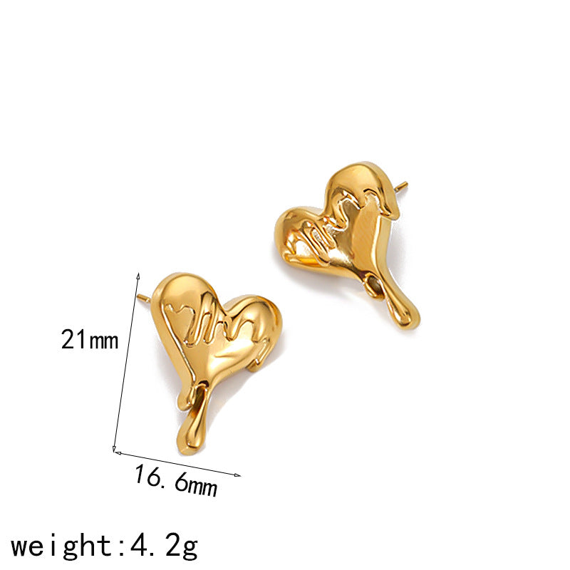Dripping Heart Gold Pin Earrings JLT12836