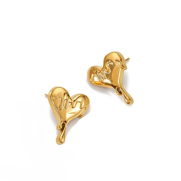 Dripping Heart Gold Pin Earrings JLT12836