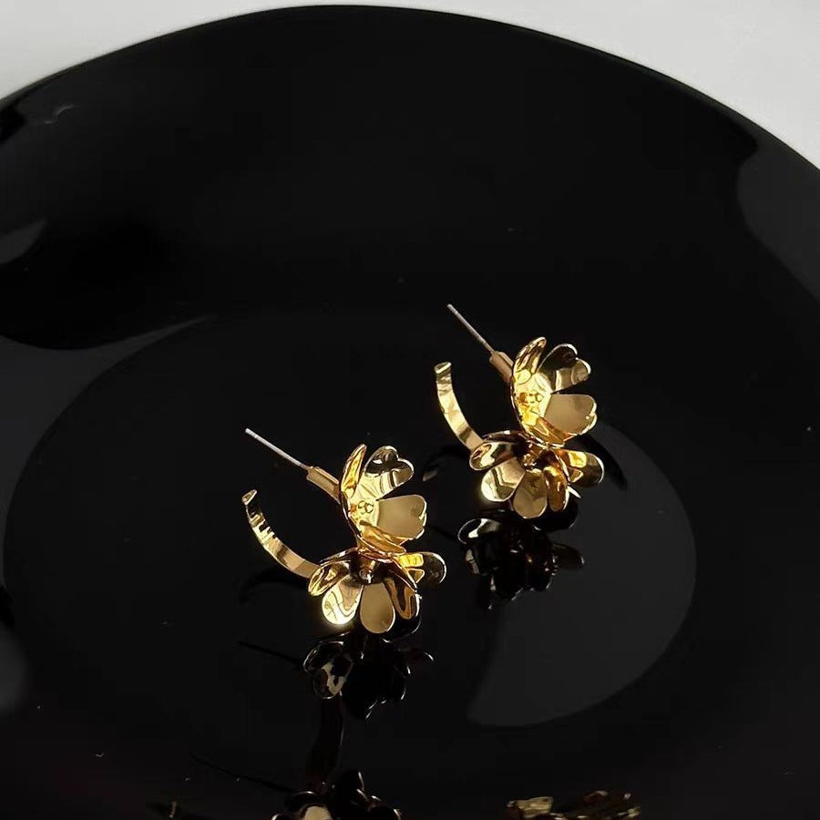 Tri Flower Gold Hoop Earrings JLT12839