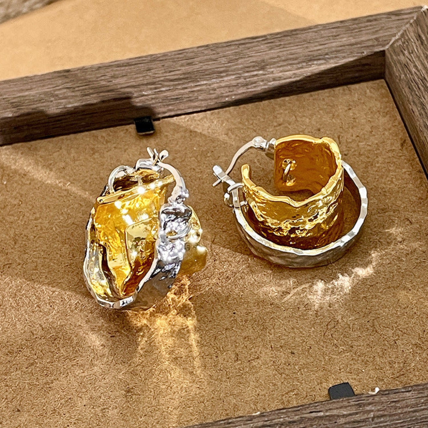 Irregular Clash Round Dual Tone Hoop Earrings JLT12841