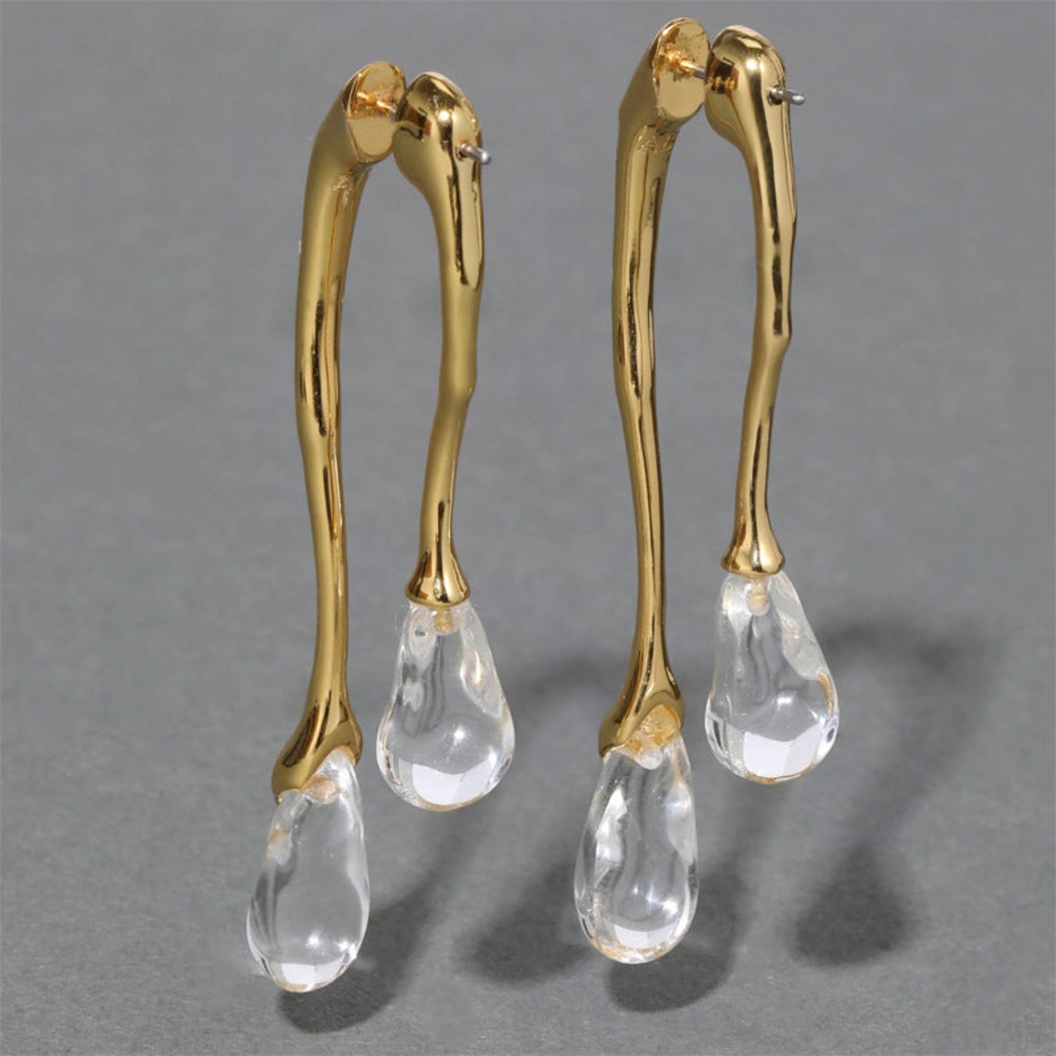 Front Back Water Dropplets Aurum Pin Earrings JLT12844