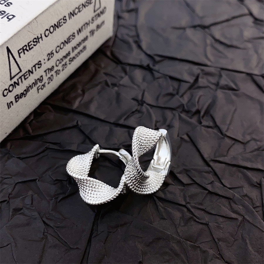 Double Twisted Silver Hoop Earrings JLT12846