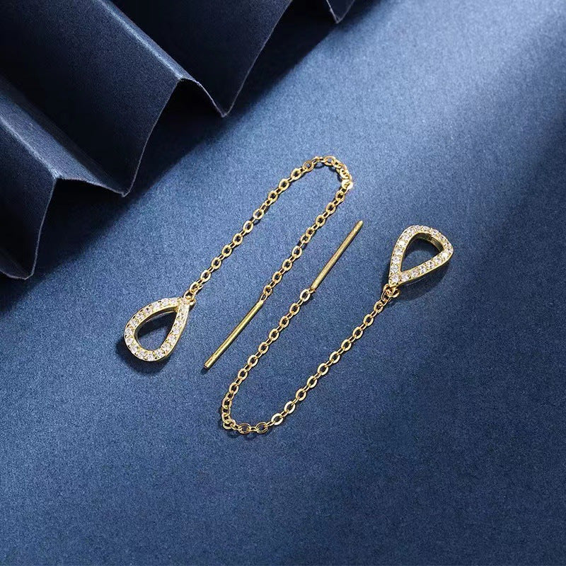 Needdle Tassel Halo Gold Drop Earrings JLT12848