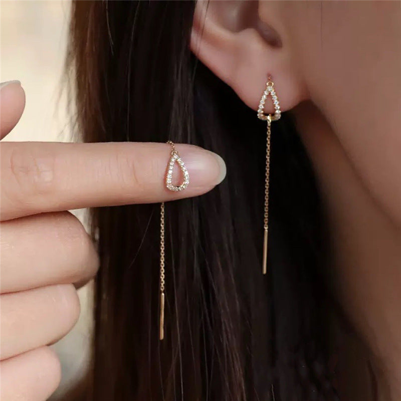 Needdle Tassel Halo Gold Drop Earrings JLT12848