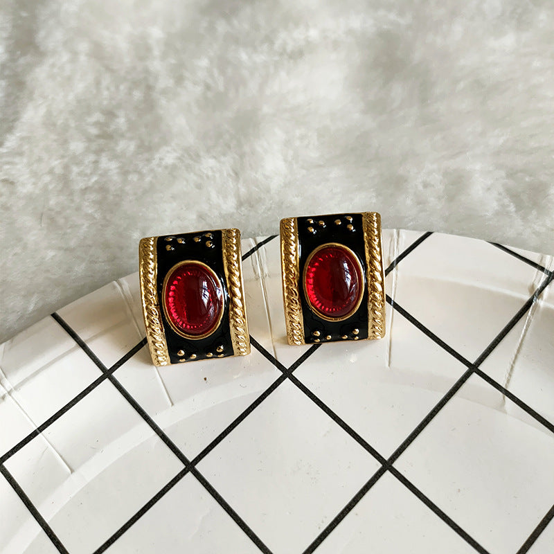 Oval Red Stone Half Hoop Multicolor Earrings JLT12878