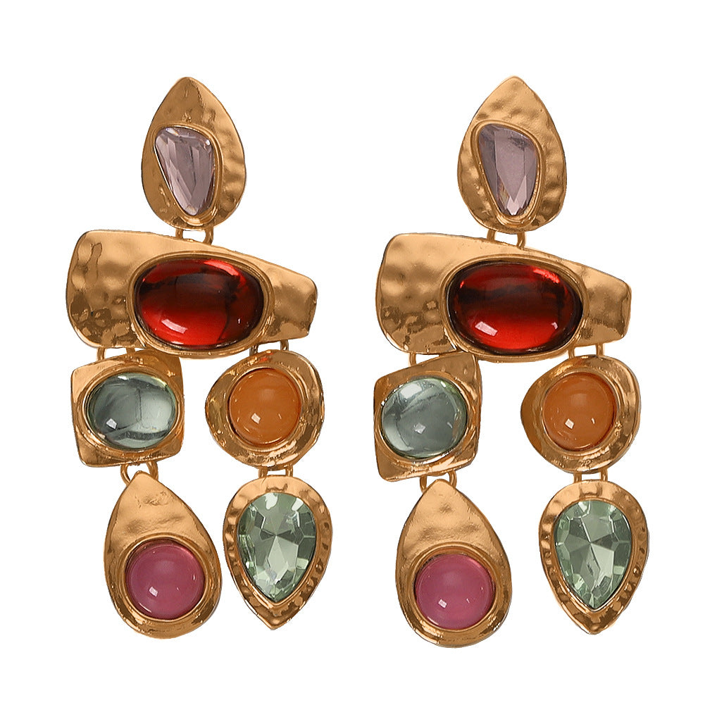 Gold Color Multicolor Stone Drop Earrings  JLT12881
