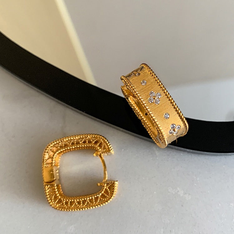 Elegant with Crystal Accents Tone Gold Hoop Earrings JLT12885