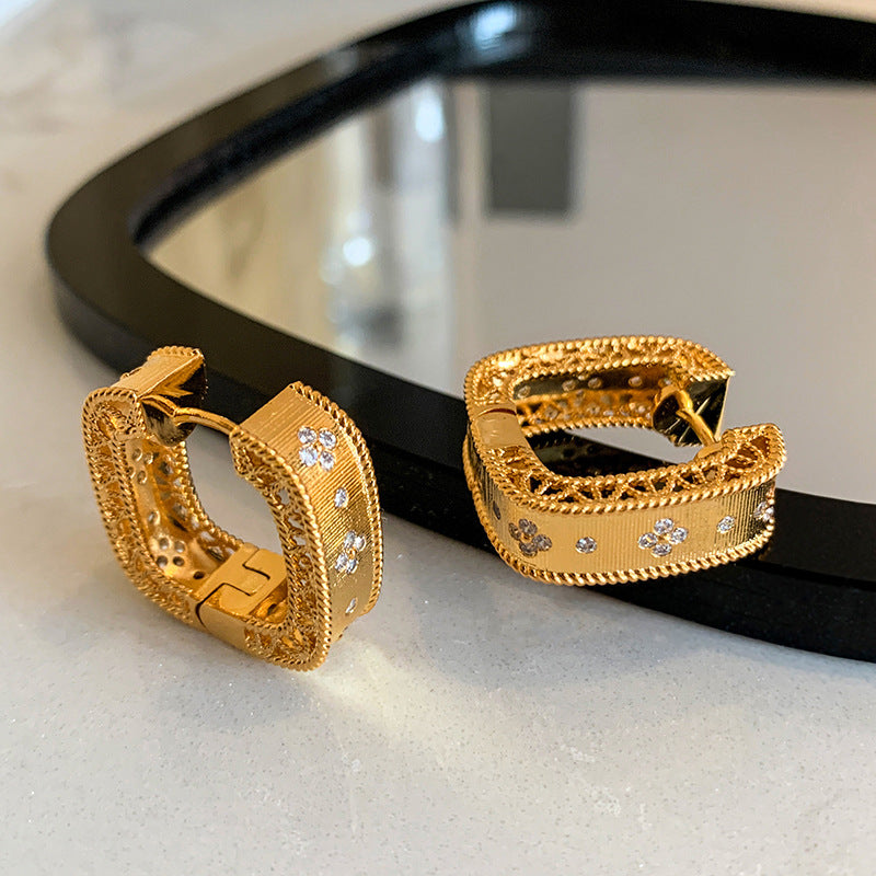 Elegant with Crystal Accents Tone Gold Hoop Earrings JLT12885