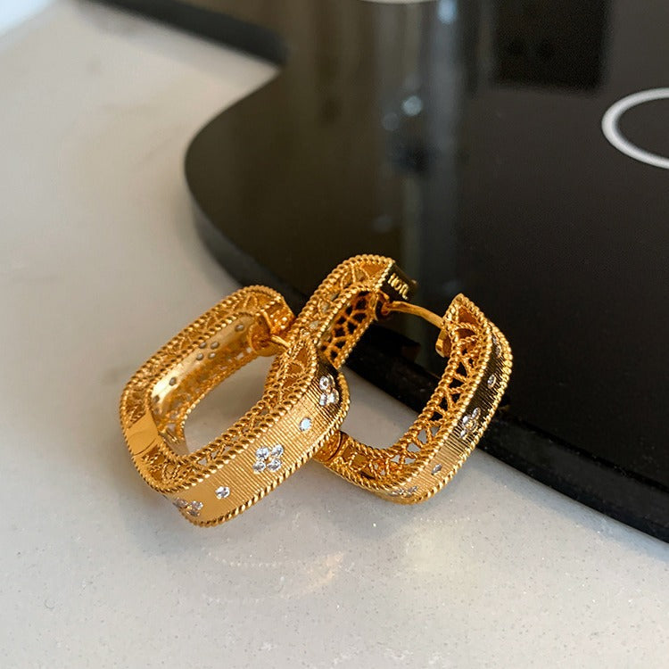 Elegant with Crystal Accents Tone Gold Hoop Earrings JLT12885