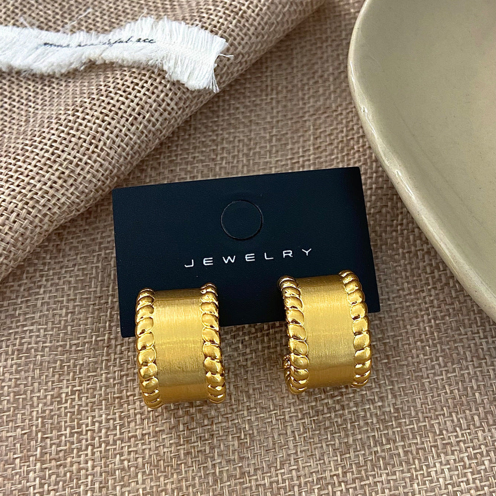 C Shape Twisted Styled Gold Pin Earrings JLT12893