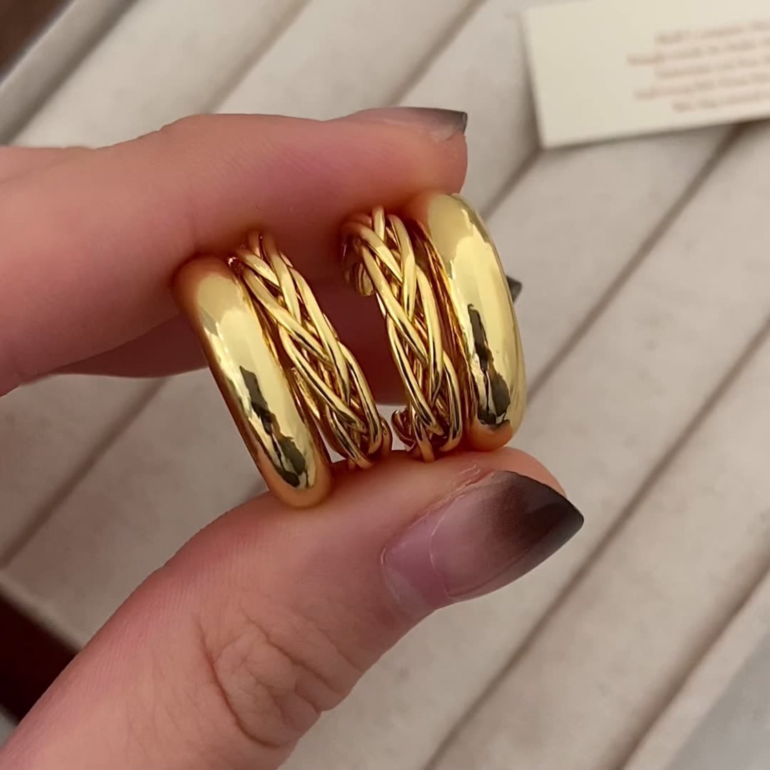 Retro Double Layer Twisted Gold Pin Earrings JLT12899