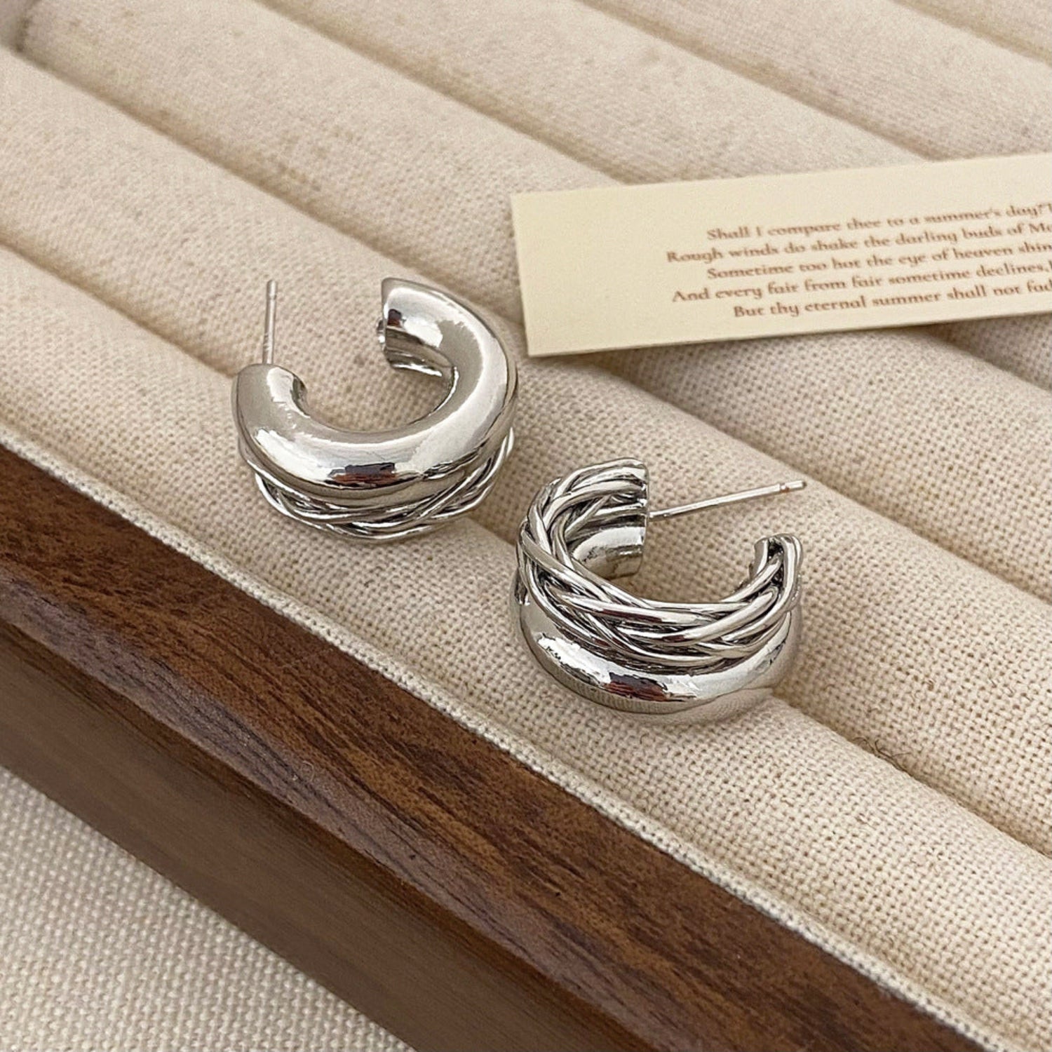 Retro Double Layer Twisted Silver Steel Pin Earrings JLT12900