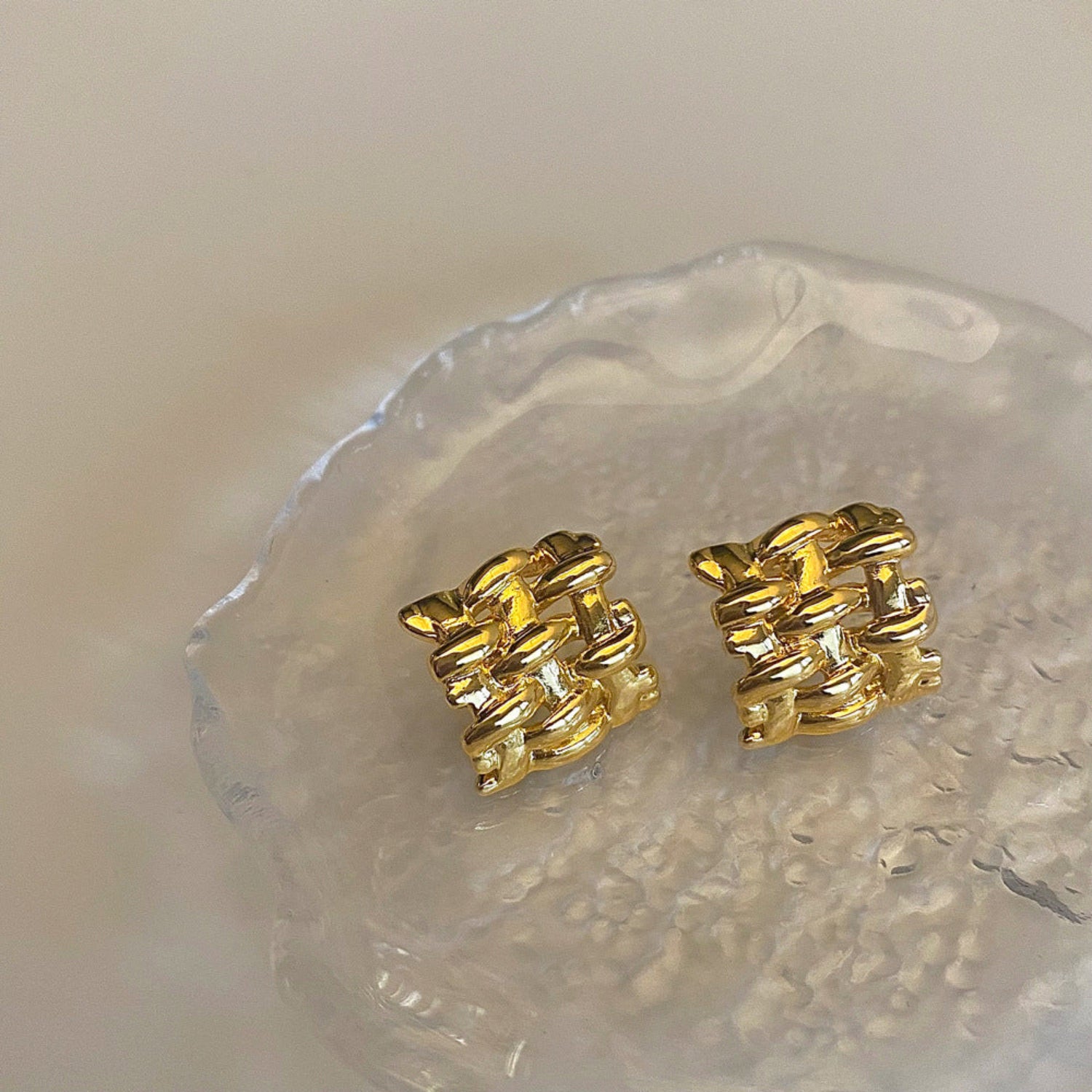 Hollow Irregular Square Geometrical yellow Pin Earrings JLT12901