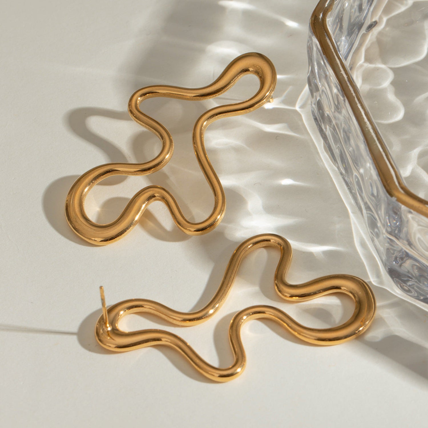 Geometric Irregular Hollow Gold-color Stud Earring  JLT12915