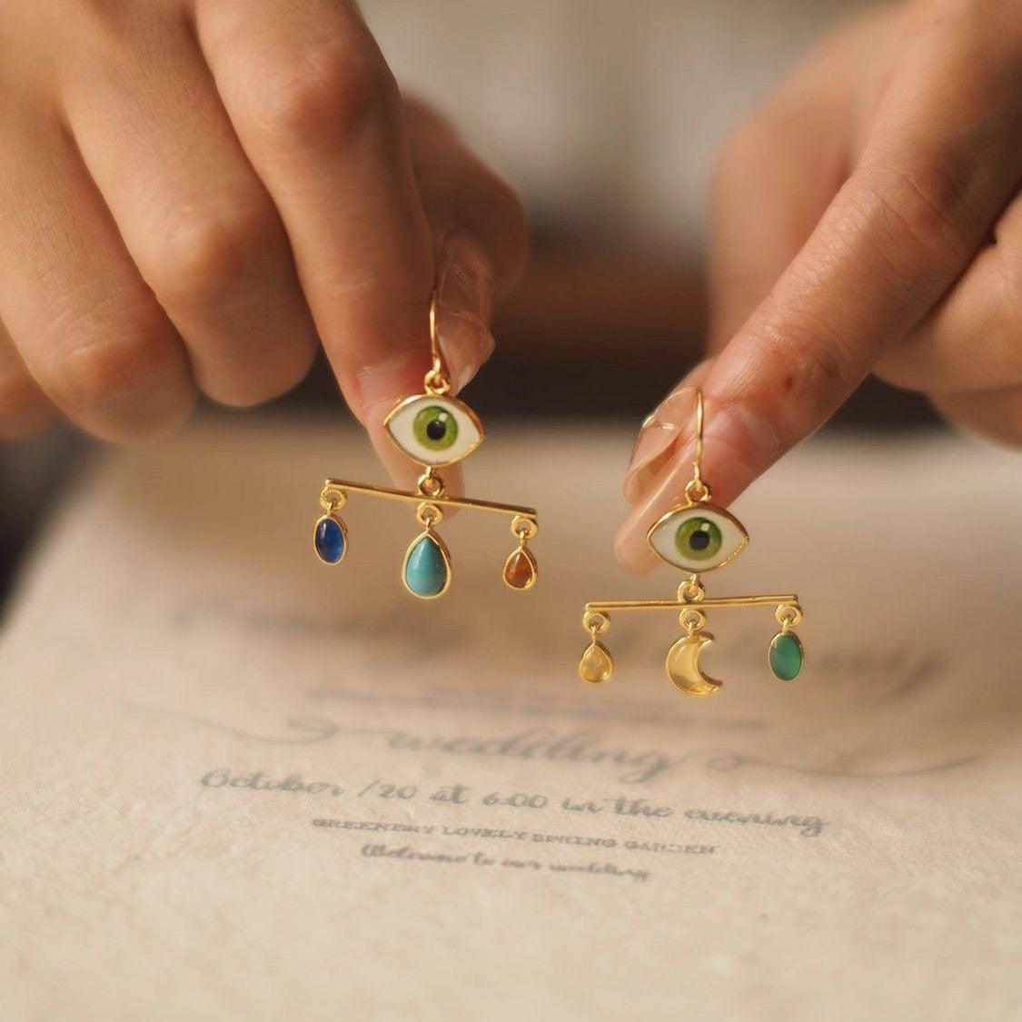 Eye Stability Multicolor Gold Drop Earring JLT12919