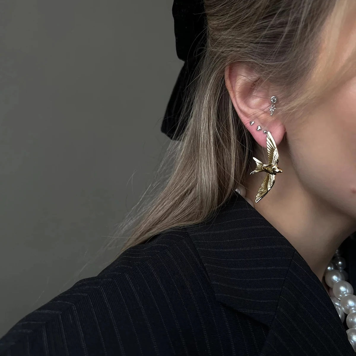 Soaring Bird Style Gold Earring JLT12928