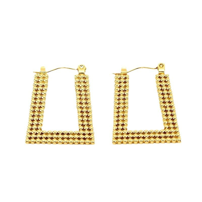 Square Hoop Gold Earrings Beaded Texture Design JLT12930