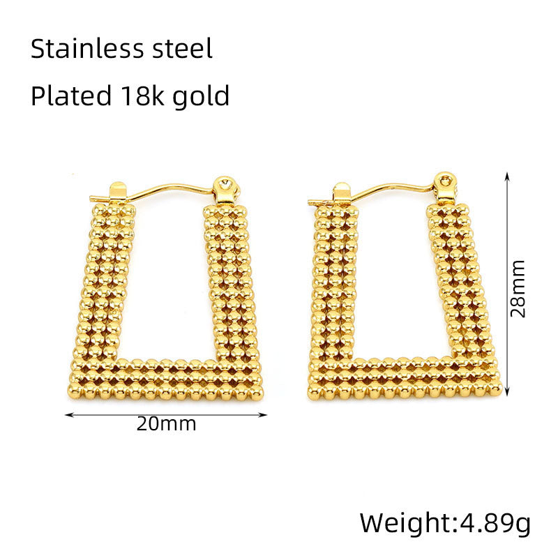 Square Hoop Gold Earrings Beaded Texture Design JLT12930