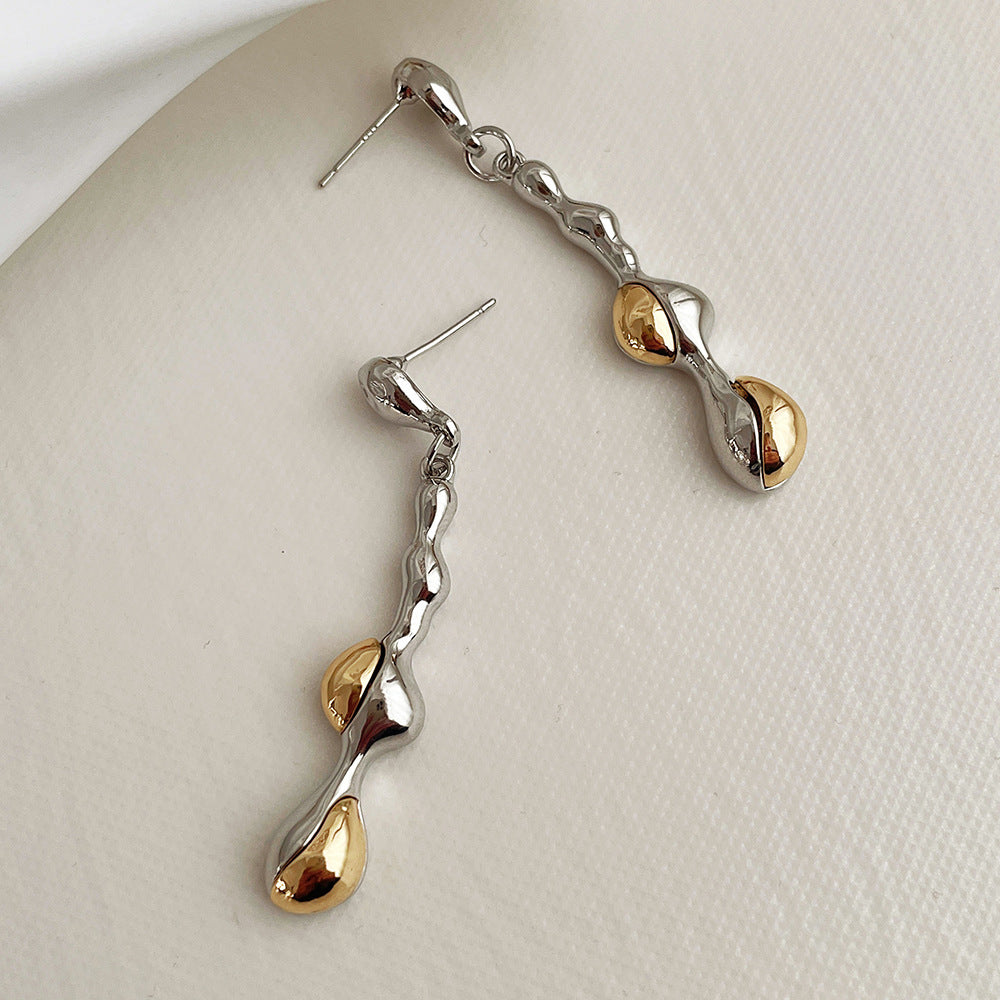 Dual Tone Irregular Drop Sliver Earring JLT12931