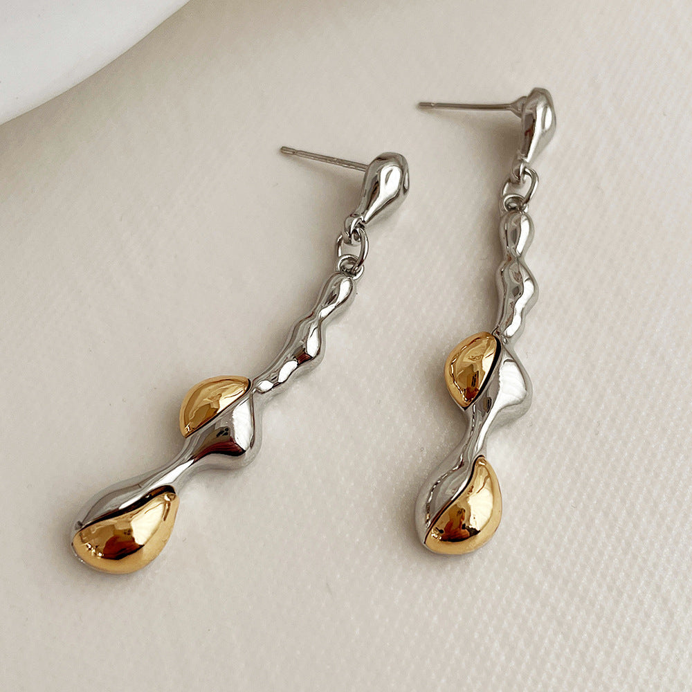Dual Tone Irregular Drop Sliver Earring JLT12931