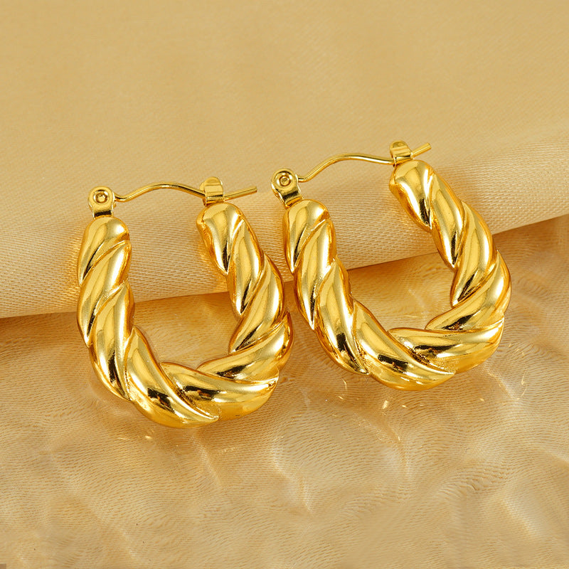 U Shaped Twisted Gold Hoop Earring JLT12933