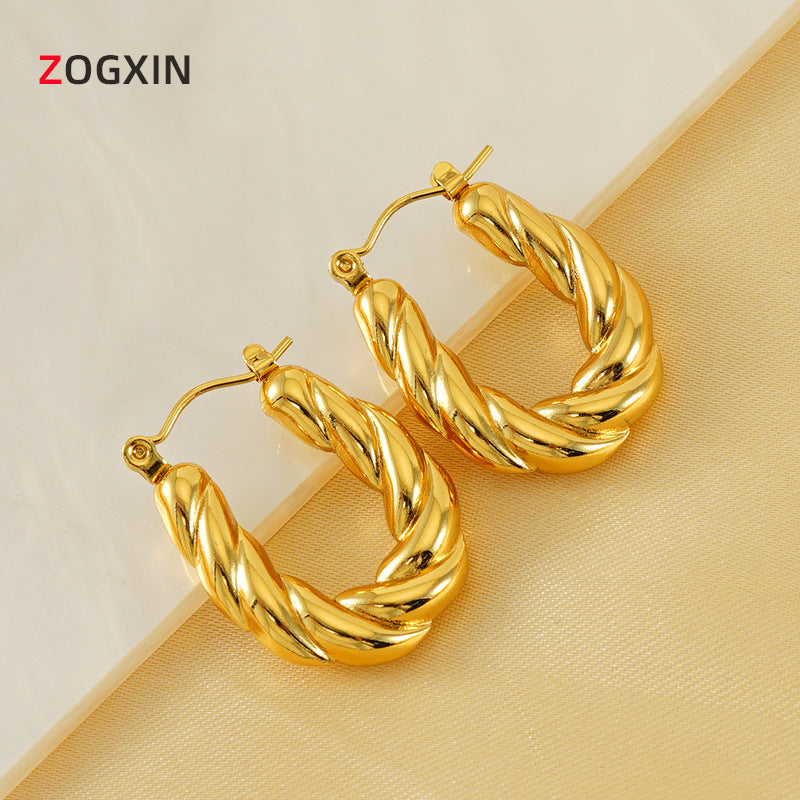 U Shaped Twisted Gold Hoop Earring JLT12933