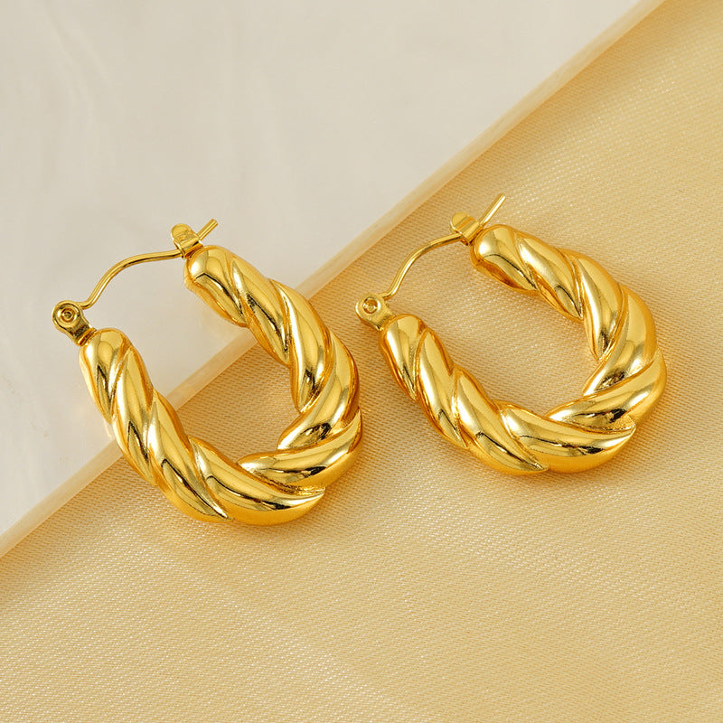 U Shaped Twisted Gold Hoop Earring JLT12933