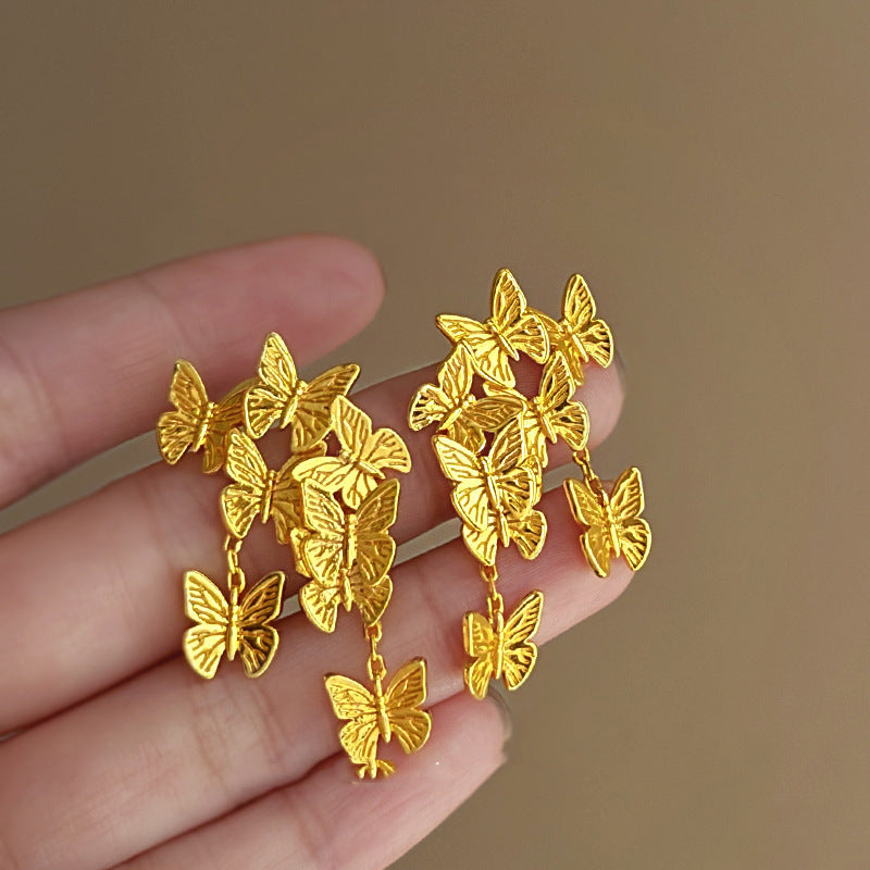 Cluster Of Butterfly Gold Drop Earring JLT12935