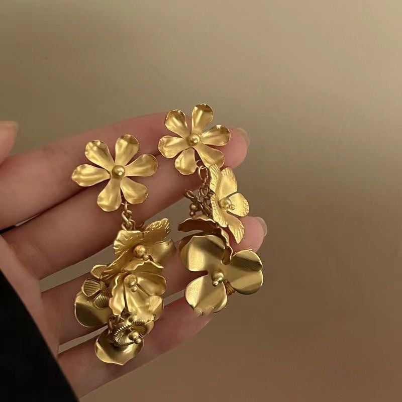 Multi Metal Flower Gold Drop Earring JLT12936