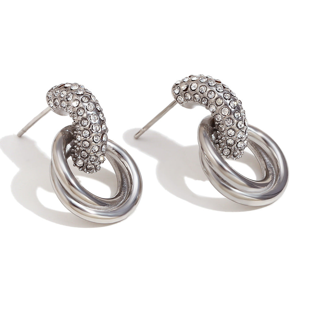 Geometric Style Multi Layer Stud Silver Earring JLT12985