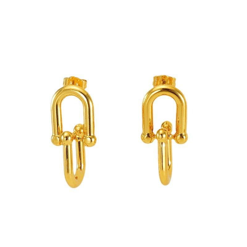 U Shaped Chain Link Gold Drop Earring JLT12993