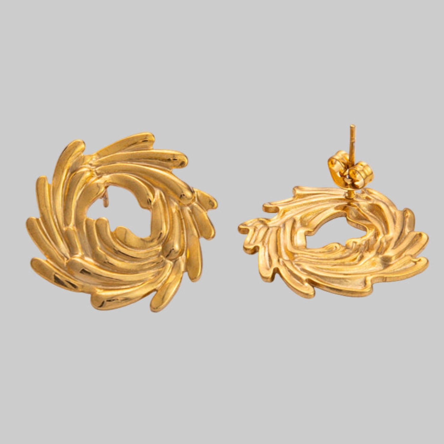 Circular Twisted Leaf yellow Pin Earrings JLT12999