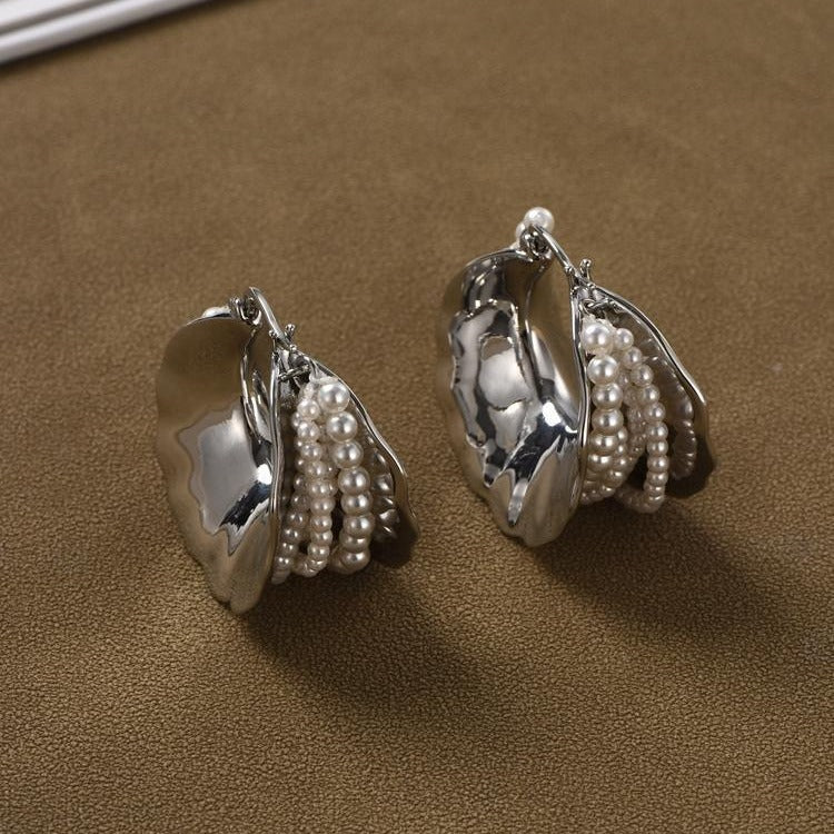 French Texture Metal Pearl Wrapped Earrings JLT13004