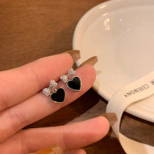 Bow Knot With Bloom Sparkle Heart Earrings JLT13036
