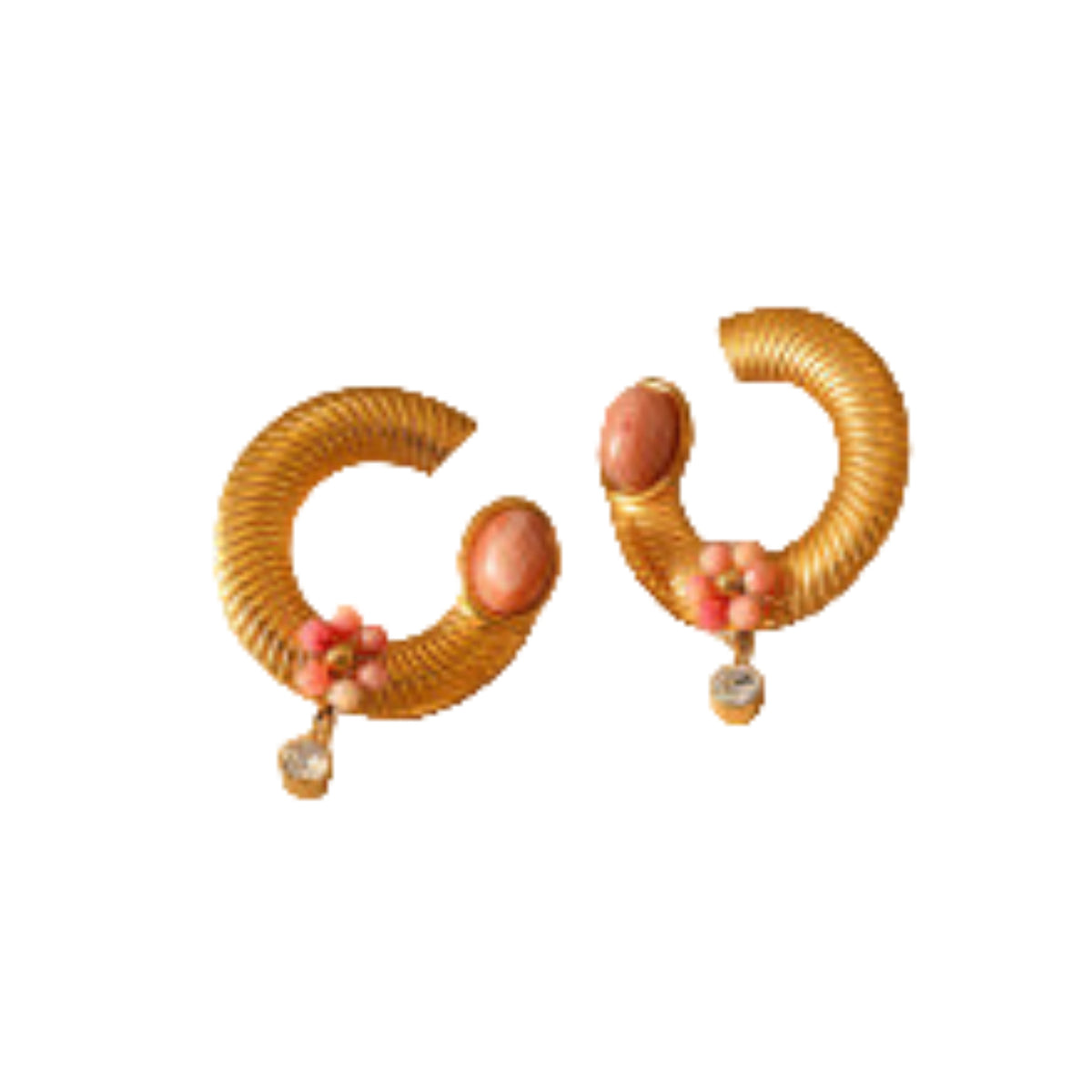 Elegant Gold Hoops with Stone and Floral Detailing JLT13070
