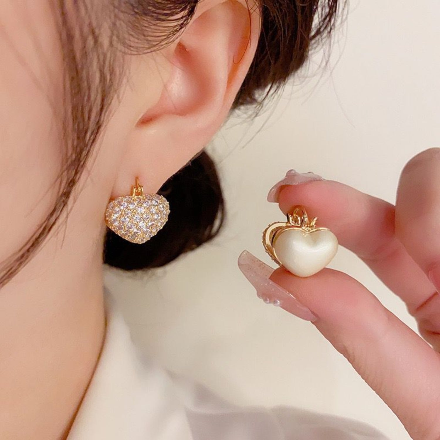 White Crystal Heart Huggie Earrings JLT13525