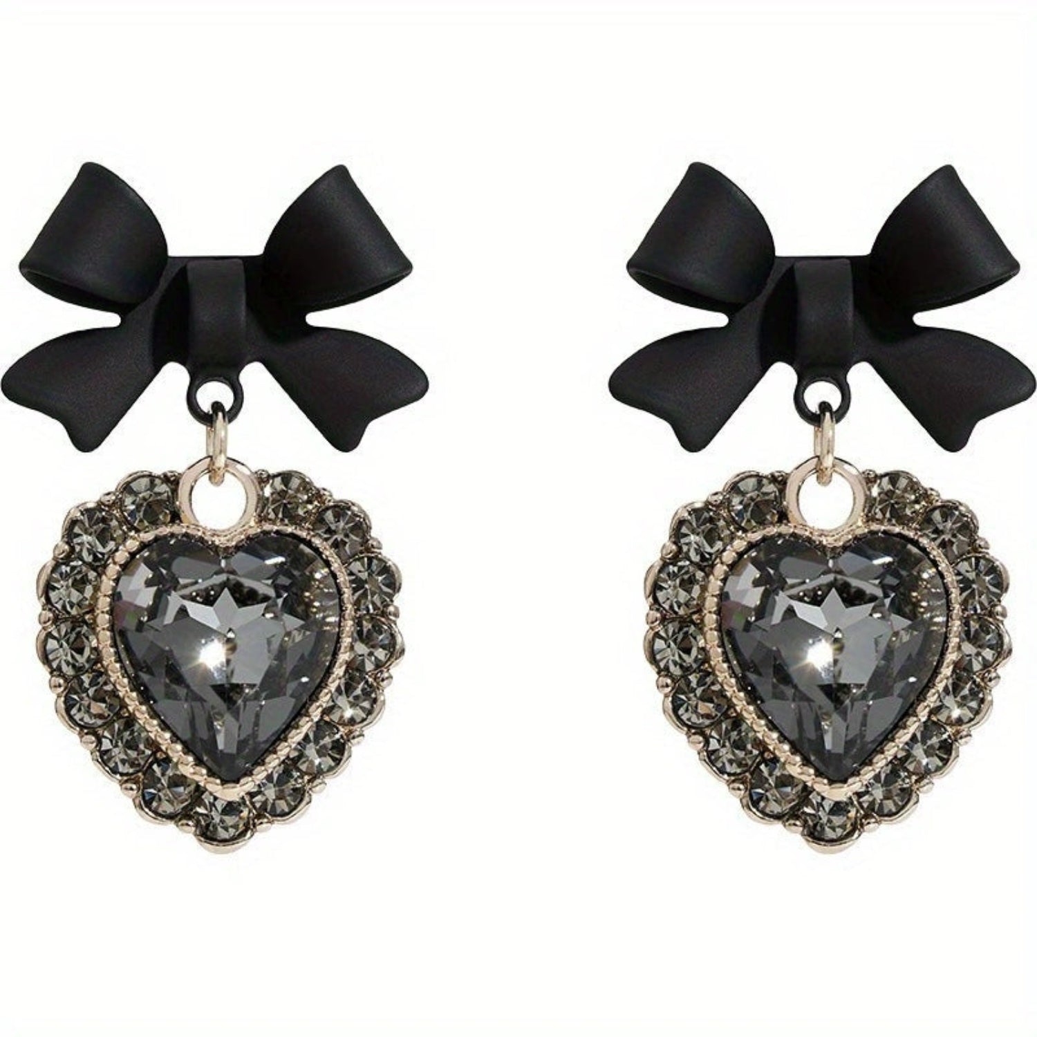 Black Bow Heart Drop Earrings JLT13526