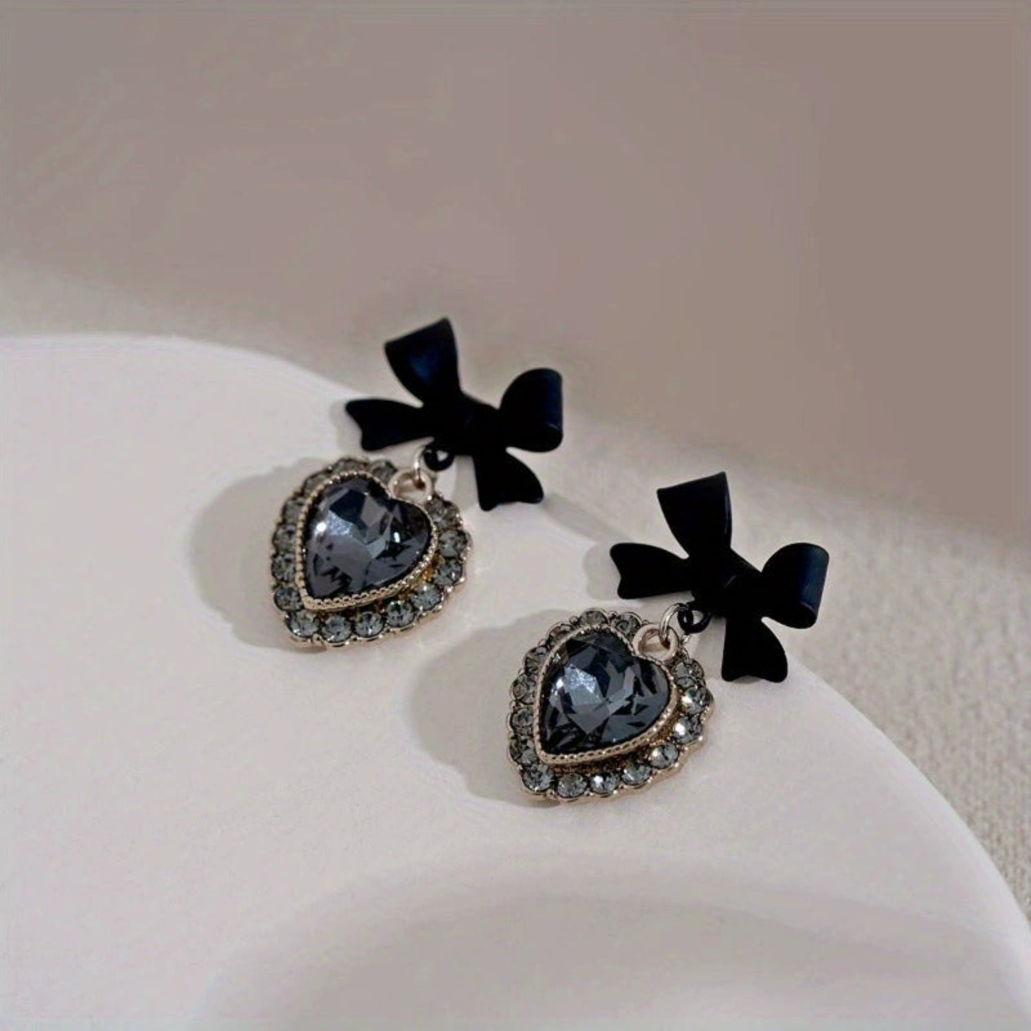 Black Bow Heart Drop Earrings JLT13526