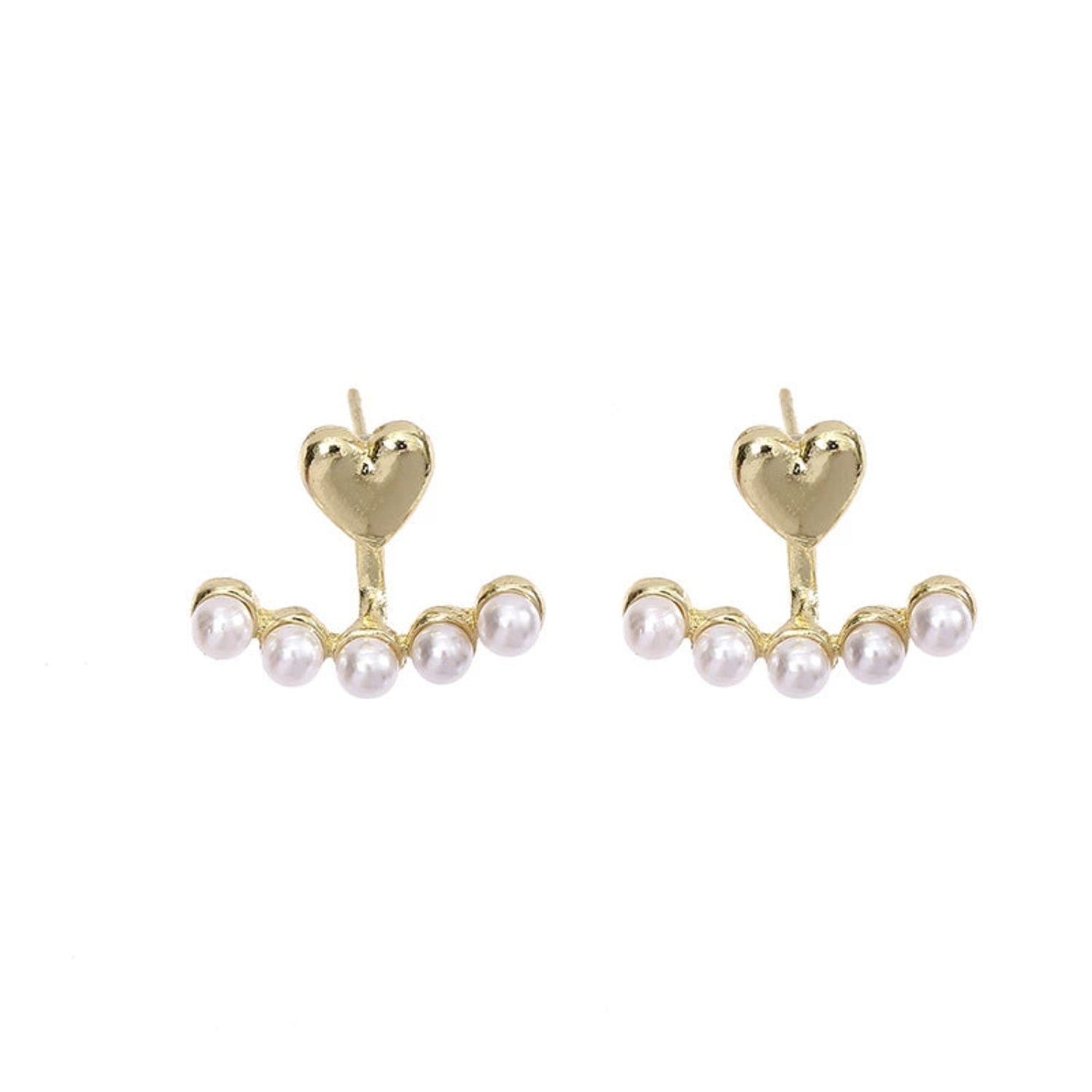 Gold Heart Pearl Jacket Earrings JLT13527