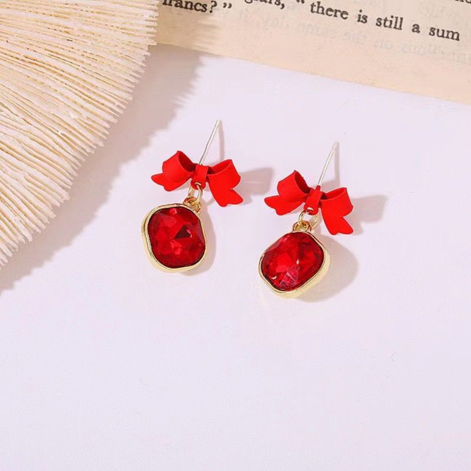 Red Bow Crystal Drop Earrings JLT13530