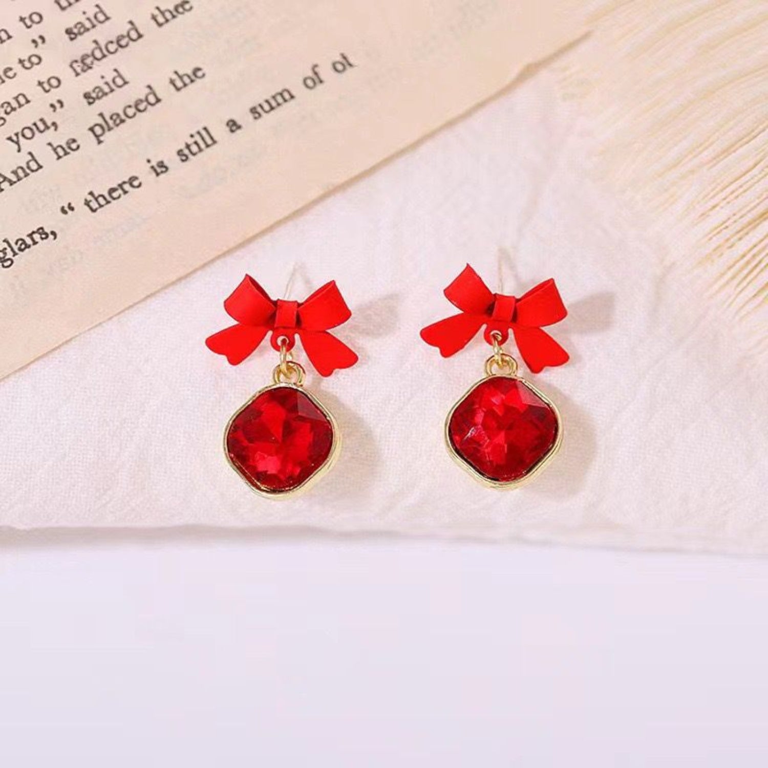 Red Bow Crystal Drop Earrings JLT13530