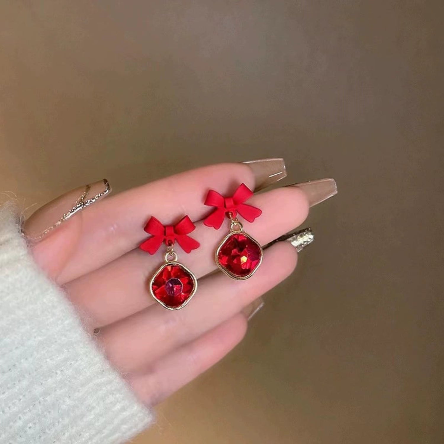 Red Bow Crystal Drop Earrings JLT13530
