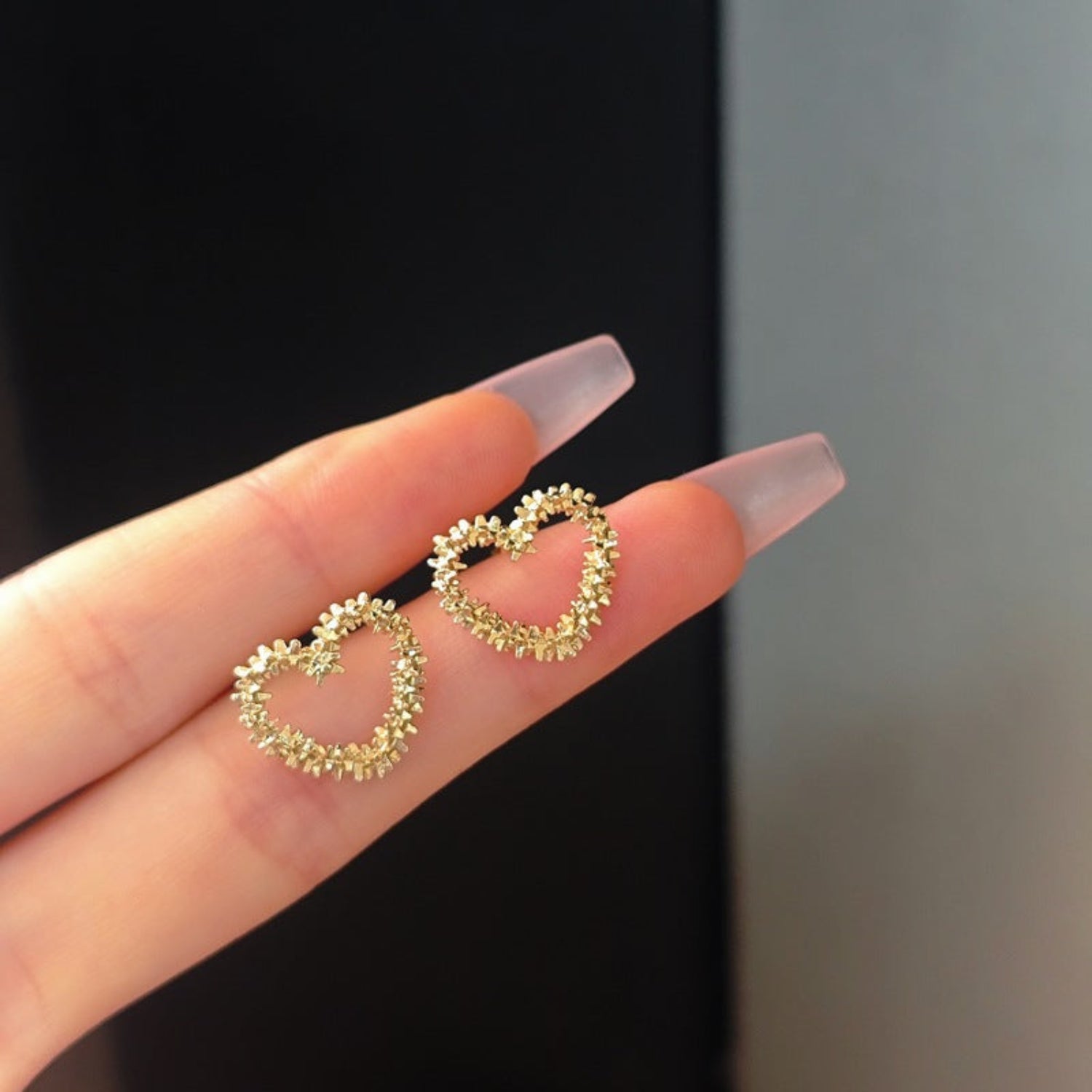 Gold Textured Open Heart Studs JLT13533